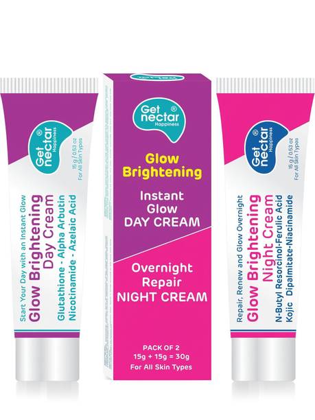 Get Nectar Happiness Glow Brightening Day & Night Cream Duo with Glutathione, Alpha Arbutin, Niacinamide, Kojic Acid & Ferulic Acid for Dark Spots, Pigmentation, Tan Removal