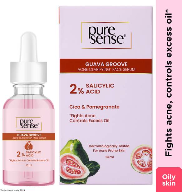 PureSense 2% Salicylic Acid Face Serum BHA Based Exfoliant Guava for Acne Prone Oily Skin