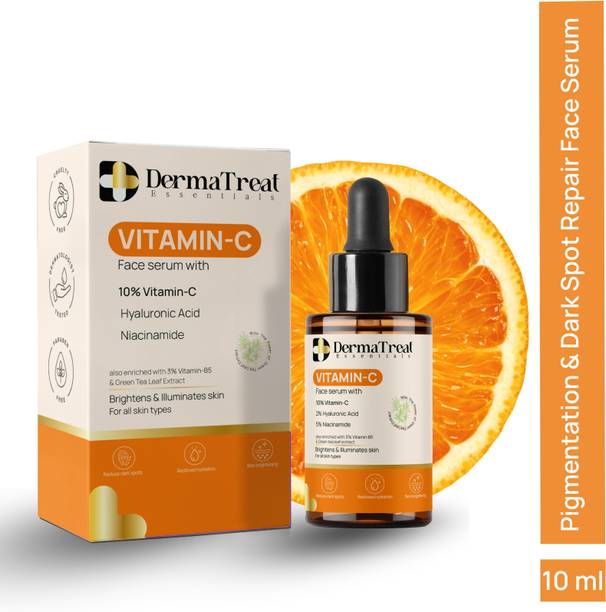 DermaTreat Essentials 10% Vitamin C Face Serum with Niacinamide & Hyaluronic Acid | Reduces Dark Spots & Treats Pigmentation | For Glowing Skin
