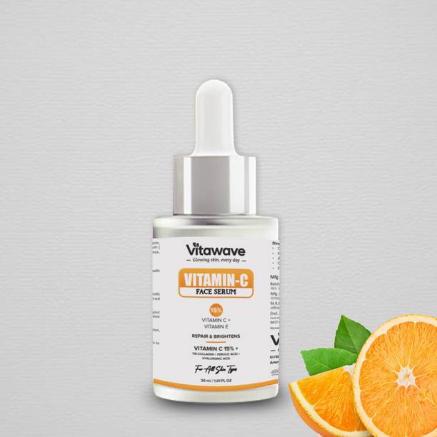 vitawave 15% Vitamin C Serum with Hyaluronic Acid & Tri-Collagen Vita C+E | Water-Based Serum for Skin Brightening | Suitable for All Skin | For Men and Women d