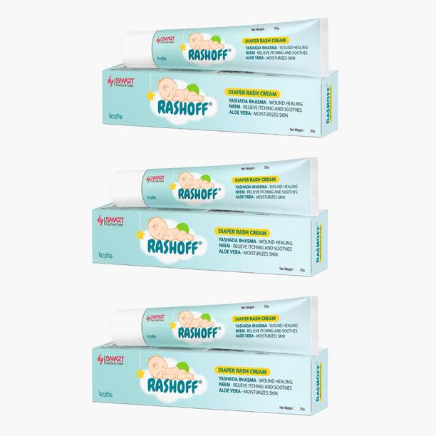Rashoff Diaper Rash Cream | Baby Nappy Rash Treatment for Sensitive Skin with Neem, Aloe Vera & Yashada Bhasma | Pack of 3x30g
