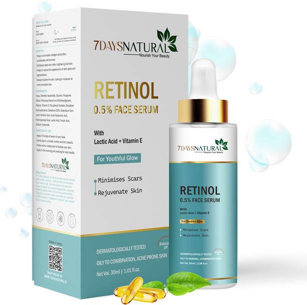 7days natural Retinol Face Serum 0.5% to reduce Aging and Fine Lines | Fragrance and Paraben free serum