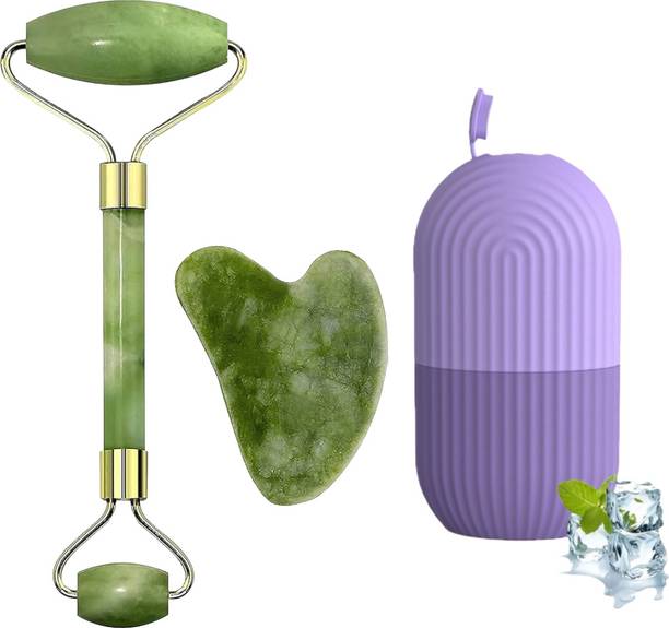 Kruox Ice Roller and Face Stone Roller Massager with Gua Sha Stone Set Facial Roller (purple)