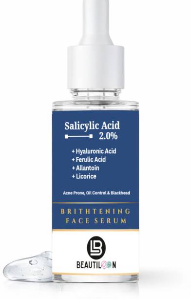 beautiloon Hydration & Brightening Face Serum – Salicylic Acid, Hyaluronic Acid, Ferulic Acid, Allantoin & Licorice for Smooth Glowing Skin (30 ml)