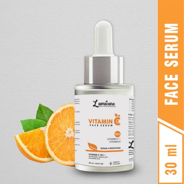 LUMICURE Vitamin C 15% Serum Hyaluronic Acid & Tri-Collagen Vita C+E | Water-Based Serum | For Anti-aging and Radiant Skin | Skin Brightening For all Skin Types A