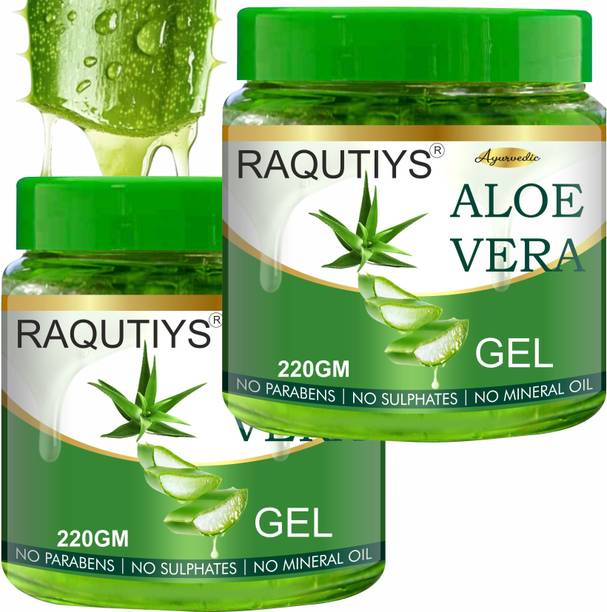 RAQUITYS 100% Pure Aloe Vera Gel - Repairing & Soothing for Face, Body & Hair(220G) SET OF 2