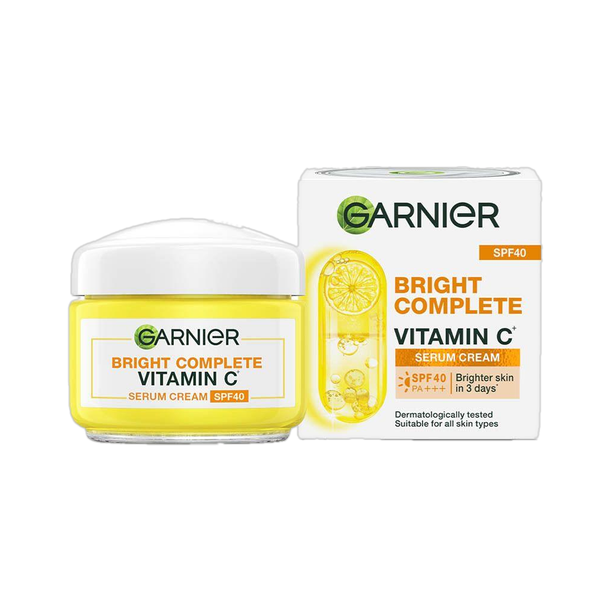GARNIER Bright Complete Vitamin C Serum Cream with SPF40, Sun Protection & Brightening