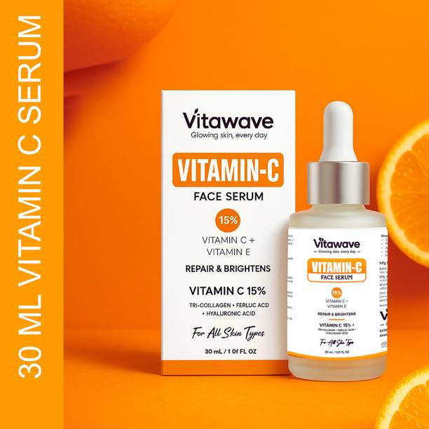 vitawave 15% Vitamin C Serum with Hyaluronic Acid & Tri-Collagen Vita C+E | Water-Based Serum For Anti Ageing | Dead Skin Removal | Skin Brightening | Dark Spots | Skin Glow Vita C+E with Hyaluronic Acid | Suitable for All Skin quality