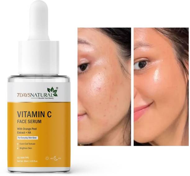 7days natural Vitamin C + E Face Serum For Brightening Skin | Niacinamide Acid | Fades Dark Spots | Acne Pimple | pigmentation Scar Marks Removals