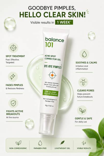 Balance 1-O-1 Acne Spot Corrector Bye - Bye Pimples Gel 15g | Salicylic Acid | Reduces Acne & Marks & Redness | Non-Comedogenic & Paraben-Free Soothing Actives