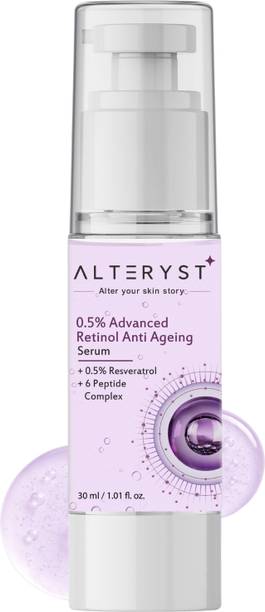 Alteryst 0.5% Retinol Advanced Anti-Ageing Face Serum With 6 Peptide Complex + Carnosine + Resveratrol | Helps Reduce Fine Lines & Improve Skin Texture
