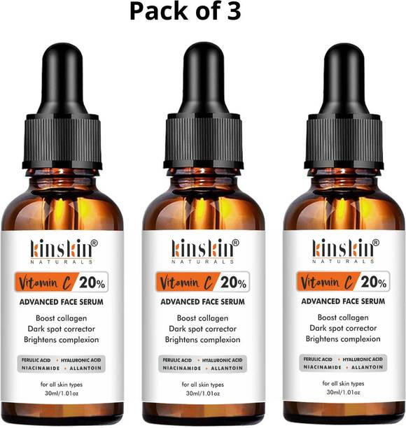Kinskin Naturals 20% Vitamin C Serum For Skin Brightening Dark Spot, Pigmentation & Glow (Pack of 3)