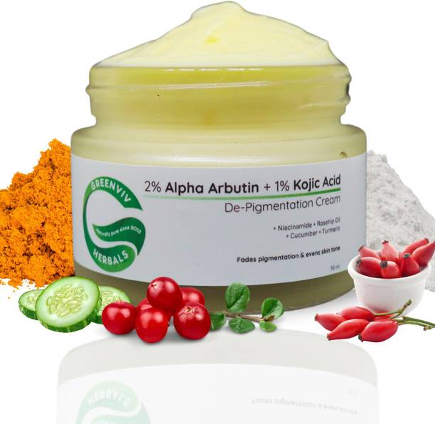 Greenviv 2% Alpha Arbutin + 1% Kojic Acid De-Pigmentation Cream | Reduces Hyperpigmentation & Dark Spots |