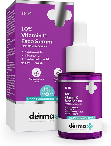 The Derma Co 10% Vitamin C Face Serum | With Vitamin C, 5% Niacinamide & Hyaluronic Acid | Fades Dark Spots | Reduces Pigmentation | Boosts Collagen | Brightens Skin | Suitable For All Skin Types |