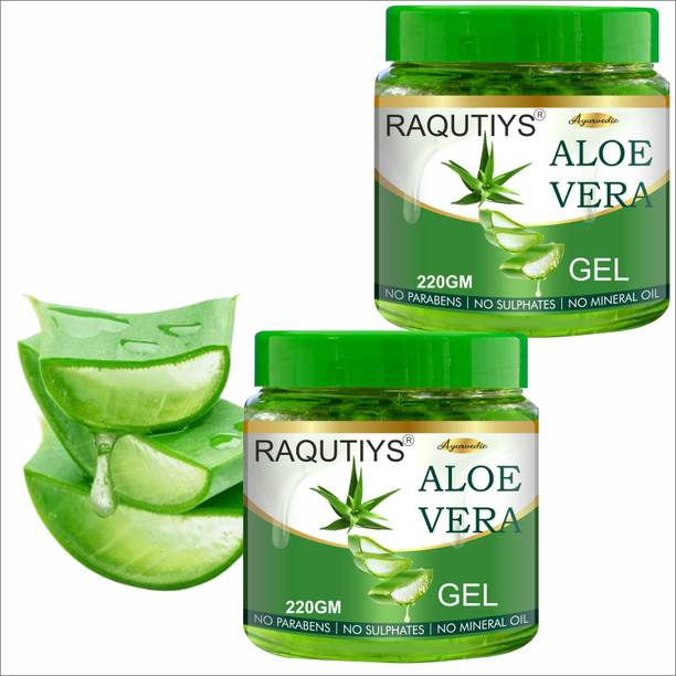 RAQUITYS 100% Pure Aloe Vera Gel with Vitamin E | Soothing Gel for Skin and Hair (220GMl) SET OF 2