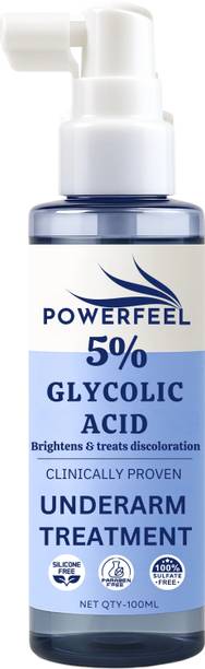 POWERFEEL 5% Glycolic Acid Underarm Brightening Spray Treatment | Exfoliating & Brightening | Multi- Purpose Spray for Hyperpigmentation, Dark Spots, Dark Neck, Dark Underarms & Strawberry Legs