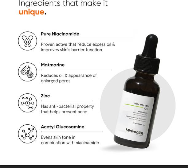 Minimalist 10% Niacinamide Face Serum for Acne Marks, Blemishes & Oil Balancing with Zinc | Skin Clarifying Anti Acne Serum for Oily & Acne Prone Skin