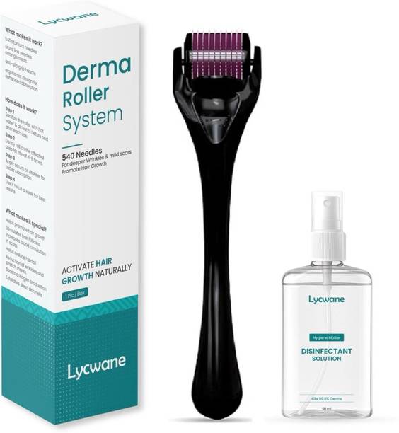 LYCWANE Derma Roller with Disinfectant | With 540 Titanium Alloy Needles | Promotes Beard & Hair Growth