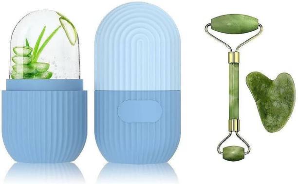 Etszaz Face Stone Jade Roller Massager with Gua Sha Stone And Ice Roller Set for face