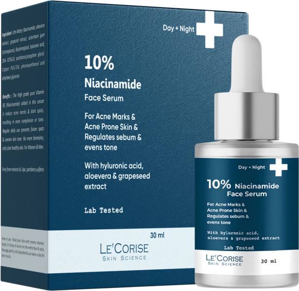 Le’Corise 10% Niacinamide Face Serum for Acne Marks, Blemishes & Oil Balancing with Hyaluronic Acid | Skin Clarifying Anti Acne Serum for Oily & Acne Prone Skin For Men and Women All Skin Type |