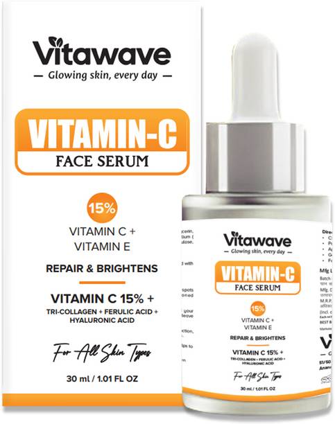 vitawave 15% Vitamin C Serum with Hyaluronic Acid & Kojic Acid | Water-Based Serum for Skin Brightening | Suitable for All Skin