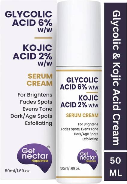 Get Nectar Happiness High Potency 6% Glycolic Acid Cream with 2% Kojic Acid Cream- for Exfoliating, Brightens, Anti-Acne and Blemishes | for All Skin Types