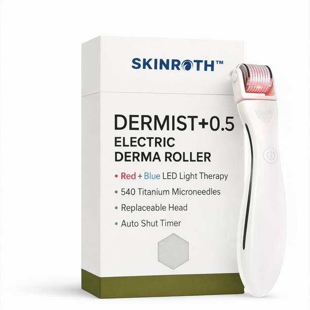 SKINROTH Dermist 0.5mm Titanium Alloy Derma Roller – 540 Needle Replaceable Head with Red & Blue Light | Facial Skin Care & Beard Care Roller | Beauty Tool for Home Use