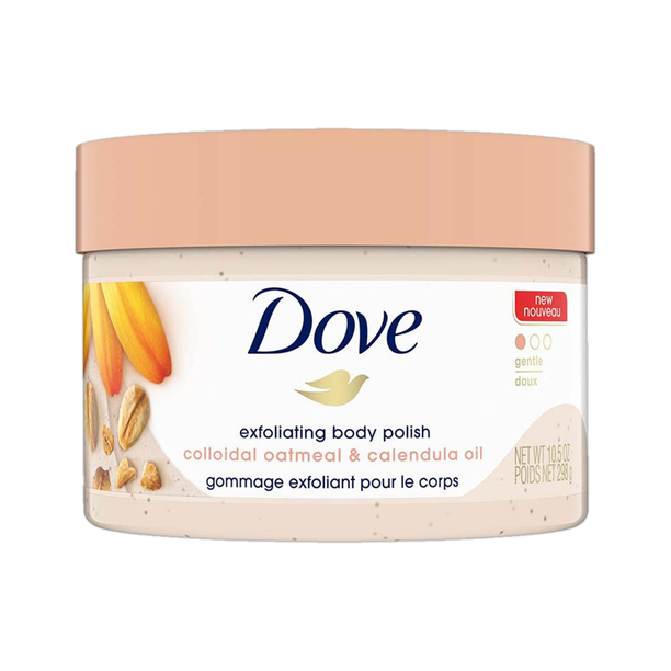 DOVE Exfoliating Body Polish for Delicate Sensitive Skin with Oatmeal & Calendula Oil Scrub