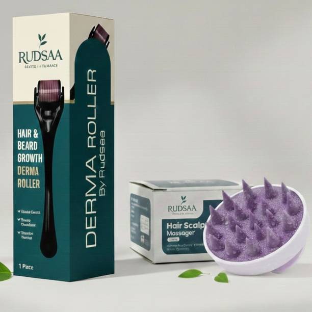 Rudsaa Derma Roller 0.5mm with Scalp Massager Combo for Hair, Beard & Face Growth