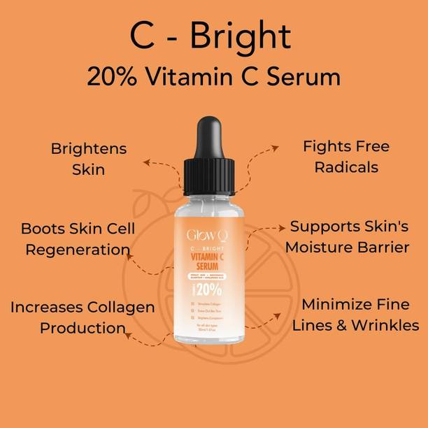 GlowQ 20% Vitamin C Serum With Niacinamide & Hyaluronic Acid for Skin Brighteningg