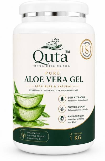 QUTA 100% Pure Natural Raw Aloe Vera Gel (1 Kg) - For Face, Skin, Hair, Acne Scars & Sunburn | Multipurpose Aloevera Gel | No Chemicals, No Colour, No Fragrance