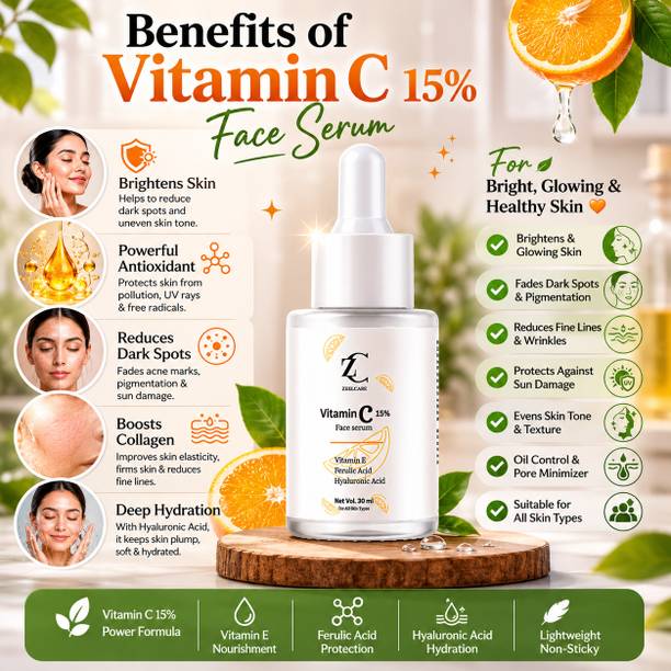 Zeel Care Vitamin C Skin Brightening Serum with Hydrating Hyaluronic Acid | Helps Improve Glow, Skin Texture & Dark Spot Appearance