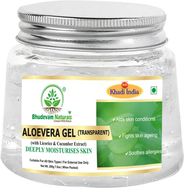 Bhudevam Naturals Khadi Organic and Natural Aloe Vera Gel Transparent | Soothing & Hydrating Gel for Skin & Hair