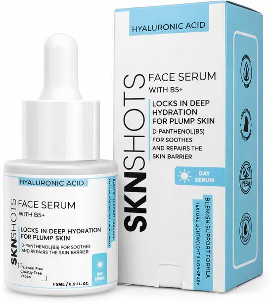 SKNSHOTS Hyaluronic Acid Face Serum Locks in deep hydration for plump skin d-panthenol (Vitamin B5) for soothes and repairs the Skin barrier