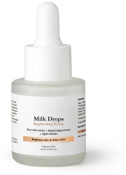 Hegza Vilvah Store Milk Drops Brightening Serum Formulated With Rice Milk Extract, Marine Algae Extract, Alpha Arbutin, Fades Scars, Brightens Skin & Even Skin Tone For All Skin Type