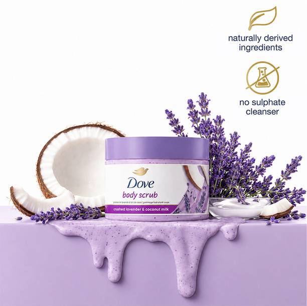 DOVE Exfoliating Body Polish Scrub Crushed Lavender & Coconut Milk for Dry Skin (298 g)