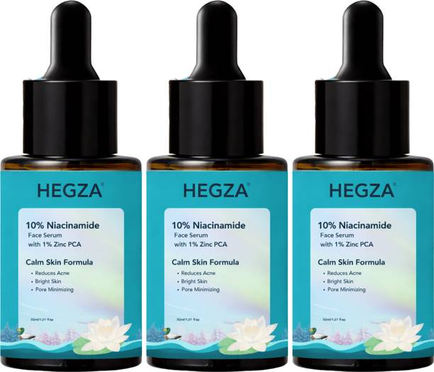 Hegza 10% Niacinamide Face Serum with 1% Zinc PCA | Acne Marks Removal, Oil Control, Pore Minimizing, Skin Brightening Serum | For Oily, Acne-Prone & All Skin Types | Paraben Free, Sulphate Free, Cruelty Free(PACK OF 3)