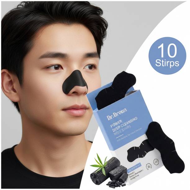 Dr.Droun Charcoal Nose Strips for Blackhead Removal Deep Cleansing Pore Strips for Men & Women Oil Control Acne Treatment Whitehead Remover Peel Off Mask for Clear Smooth Skin (Pack of 10)