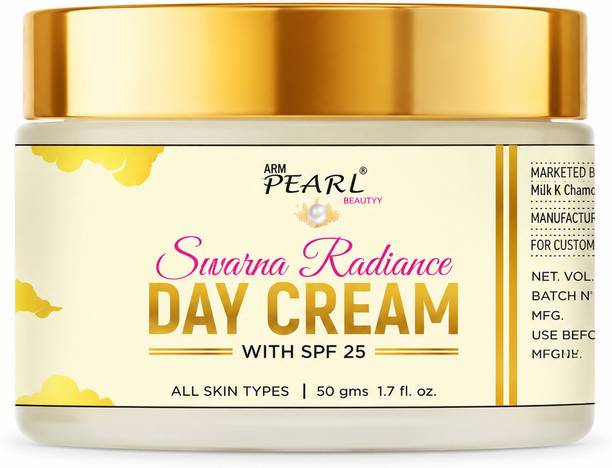 ARM Pearl Beauty Swarna Radiance Day Cream SPF 25 PA+++ | Brightening & Anti-Ageing Face Cream | Reduces Black Spots, Enlarged Pores & Blemishes | Gold Bhasma, Licorice & Saffron