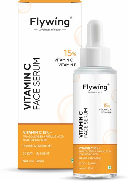 flywing 15% Vitamin C + E Face Serum For Glowing Skin | Vit C Serum with Blueberry Fruit Extract & Hyaluronic Acid | Fades Dark Spots | For All Skin Types