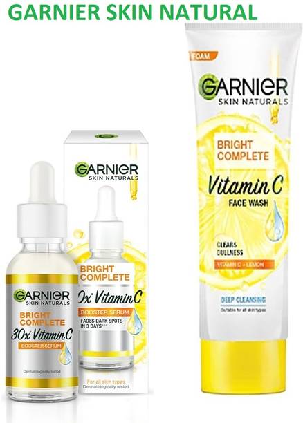 GARNIER BRIGHT COMPLETE 30x VITAMIN C BOOSTER FACE SERUM-15ml+ FOAMING FACE WASH-50g