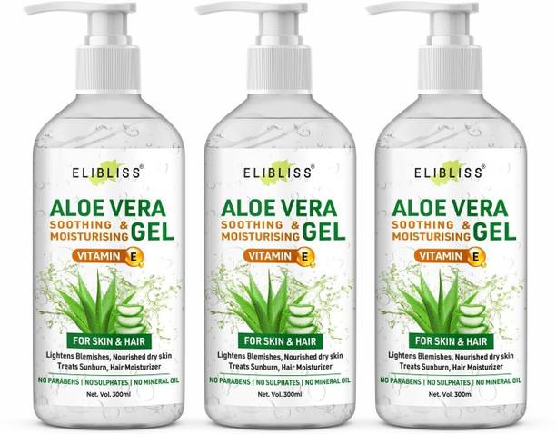 ELIBLISS Natural Raw Aloe Vera Gel Ideal for Skin Care, Face, Acne Scars Pack of 3