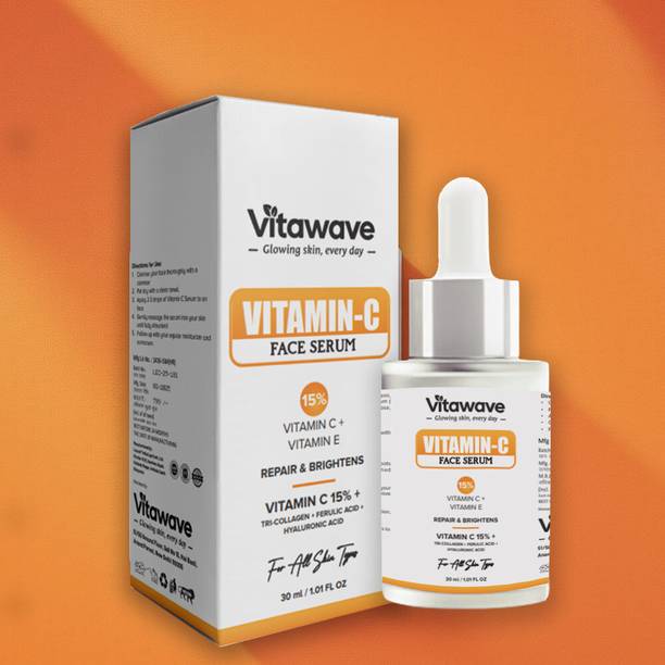 vitawave 15% Vitamin C Serum with Hyaluronic Acid & Tri-Collagen Vita C+E | Water-Based Serum for Skin Brightening | Suitable for All Skin | For Men and Women