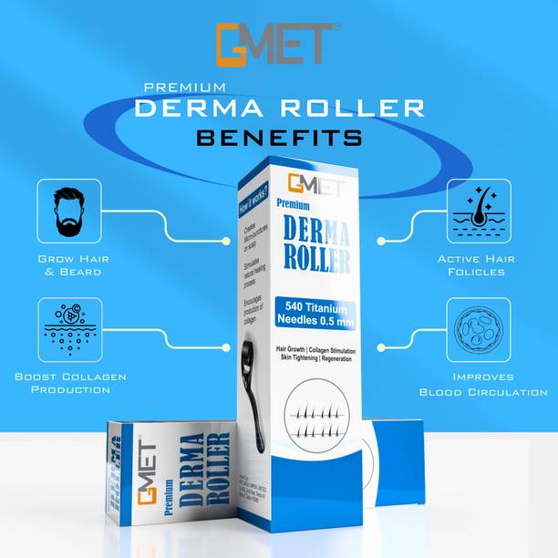 gmet Derma Roller for Hair Beard Facial Skin Face 540 Titanium Microneedle - for hairfall protection