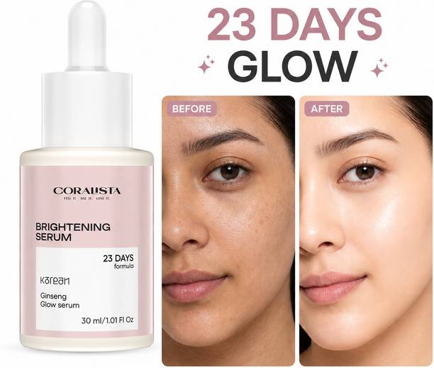 CORALISTA Korean Glow Serum with Ginseng,Vitamin C & Hyaluronic Acid – 30ml | K-Beauty Radiance Booster | 98% Natural, 72% Organic | Face Serum for Brightening Serum
