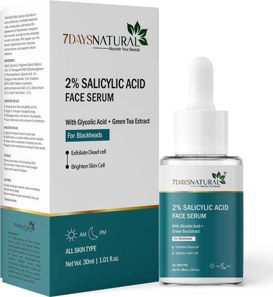 7days natural Salicylic Acid Serum for Acne, Pimples | Oil Control | Reduces Blackheads | Whiteheads & Breakouts | Pore Cleansing gives smoother, clearer, and more even-toned skin