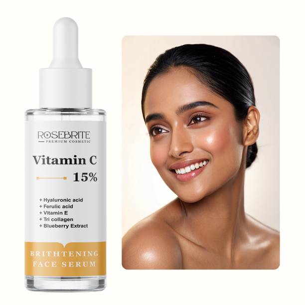 RoseBrite Vitamin C Hyaluronic Acid Ferulic Acid Vitamin E Tri Collagen Blueberry Extract Face Serum for Smooth Radiant Skin, Anti-Aging & Dark Spot Care