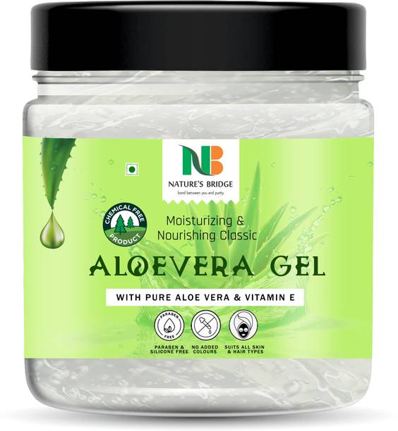 Nature's Bridge Aloe Vera Gel - 400ml | For Face, with Pure Aloe Vera & Vitamin E for Skin and Hair | All Skin Type