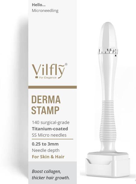 VILFLY Advance adjustable Derma Stamp 0~3mm 140 Microneedles- for Hair & Skin care , Beard growth,