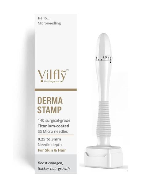 VILFLY Advance adjustable Derma Stamp 0~3mm 140 Microneedles- for Hair & Skin care , Beard growth,